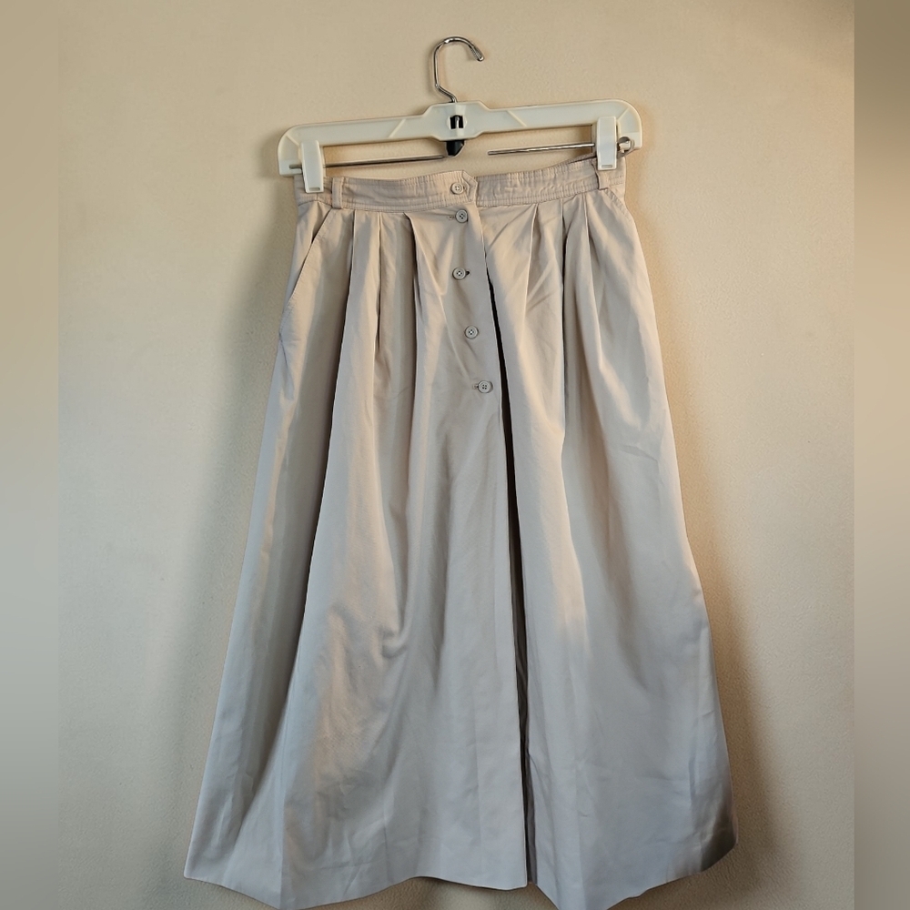 Vintage Bogner 100% Trevira Pleated Midi Skirt Size 8 Beige High Waist - Picture 2 of 7